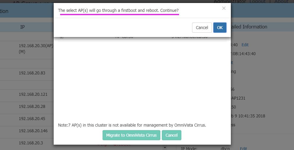 For APs in OV Enterprise mode, follow the steps below to switch to OV Cirrus: 1.