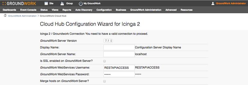 Figure: GroundWork server values for Icinga 2 (Example) Display Name: This is the configuration server display name.