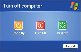 Click to leave Windows running but reduce computer s power mode FIGURE A-16: Turn off computer dialog box Click to exit Windows and automatically restart it Click to exit Windows safely and turn off