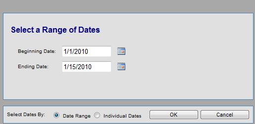 Click Select to select the appropriate dates using the calendar option. The Charting Options group defines the information that displays and the format for the display.