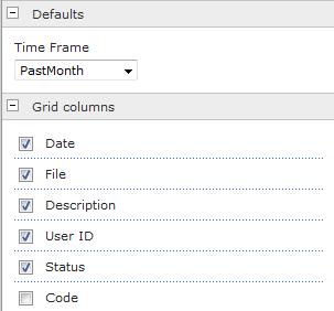 Web Part Settings The Web Part Settings pane determines the columns that display on the web part, as well as the timeframe for