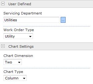 Web Part Settings To change the servicing department and work order type for which you are viewing activity, expand the User Defined group in the Web Part Settings pane to redefine the field