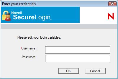 5 Specify your credentials, then click OK. Novell SecureLogin saves your credentials in the directory. The next time you launch the application, SecureLogin provides the credentials for you. 3.