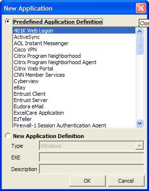 3 From the Predefined Application Definition list, select the appropriate