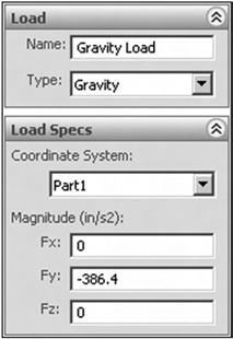 B.4 Static Analysis of Beams 353 F. Define the Loads 1. Right-click on the Loads and choose New. Change the Name to Gravity Load. 2. Under Load, selectgravity for Type.