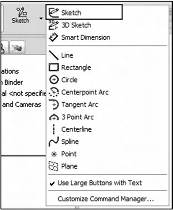 B.3 Plate with a Hole Analysis 345 3. In the standard toolbar, select pull-down button of Sketch and choose Sketch in the pull-down menu. Select Front plane in the graphic window as a sketch plane.