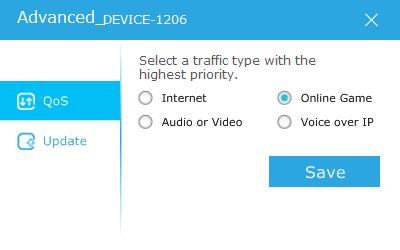 Chapter 3 Manage an Individual Powerline Device 2. Go to the QoS page, select a traffic type, and click Save.
