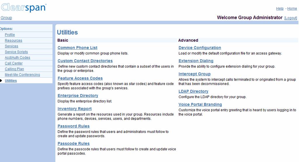 13 UTILITIES MENU This chapter contains sections that correspond to each item on the Group Utilities menu page.