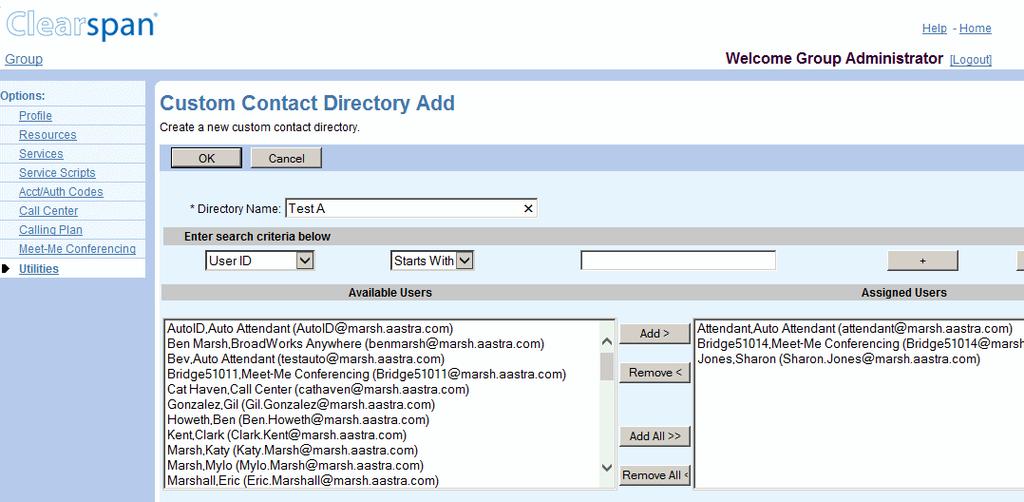 13.3.1 ADD A CUSTOM CONTACT DIRECTORY Use the Custom Contact Directory Add page to create a new custom contact directory. Figure 169 Group Custom Contact Directory Add 1.