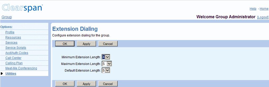 13.12 EXTENSION DIALING Use this item on the Group Utilities menu to configure extension length.