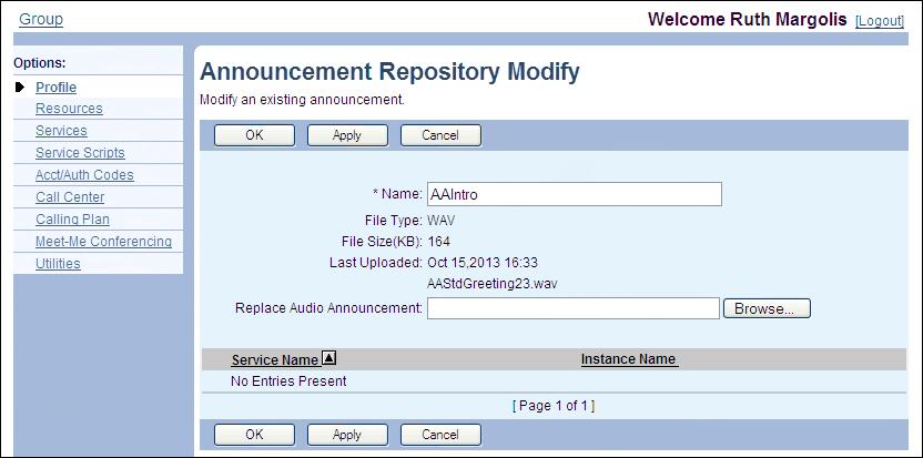 5.5.3 MODIFY ANNOUNCEMENTS Use the Group Announcement Repository Modify page to modify an audio or video announcement for the group. Figure 11 Group Announcement Repository Modify 1.