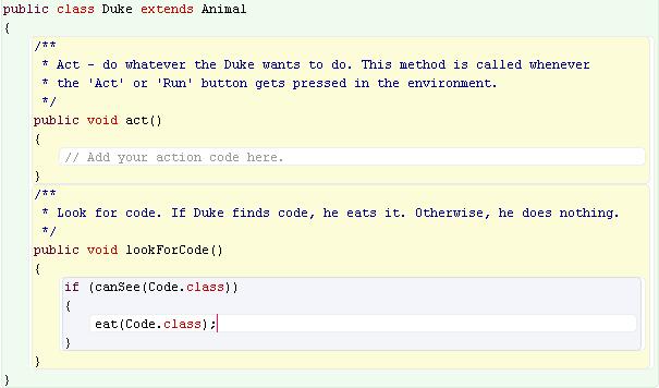 Define lookforcode Method Create a defined method in the animal subclass (Duke class) called lookforcode that checks if Duke