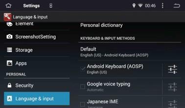 To select a different keyboard and input method, scroll the right side of the display down to review the options available.