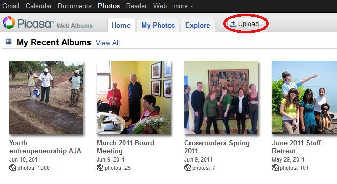 3) On your Picasa Web Albums homepage you'll see all of your most recent uploaded albums.