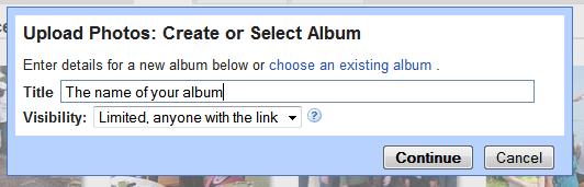 4) Give a title to your new album and make sure to set the visibility to "Limited, anyone with the link".