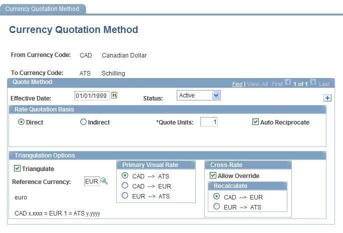 Chapter 4 Working With Currencies and Market Rates Defining Currency Quotation Methods This section discusses how to define currency quotation methods.