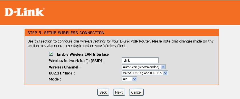 Configuration (continued) Click on the Enable wireless LAN interface check box to build a wireless