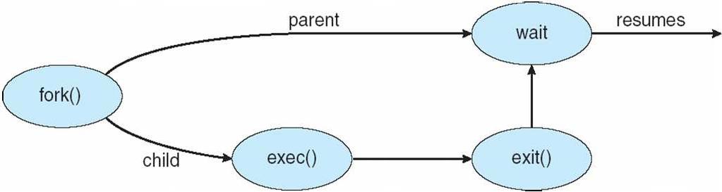 Parent waiting for child process to finish Process terminates after executing last statement can explicitly invoke the exit system call to terminate OS implicitly calls exit child can pass return