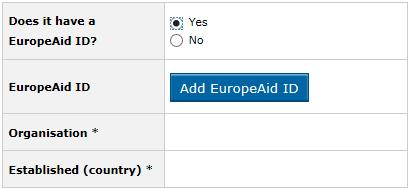 Click on the "Add EuropeAid ID" button.