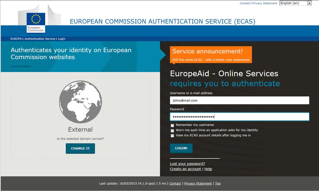 You will be redirected to the PROSPECT Welcome page - https://webgate.ec.europa.eu/europeaid/prospect/.