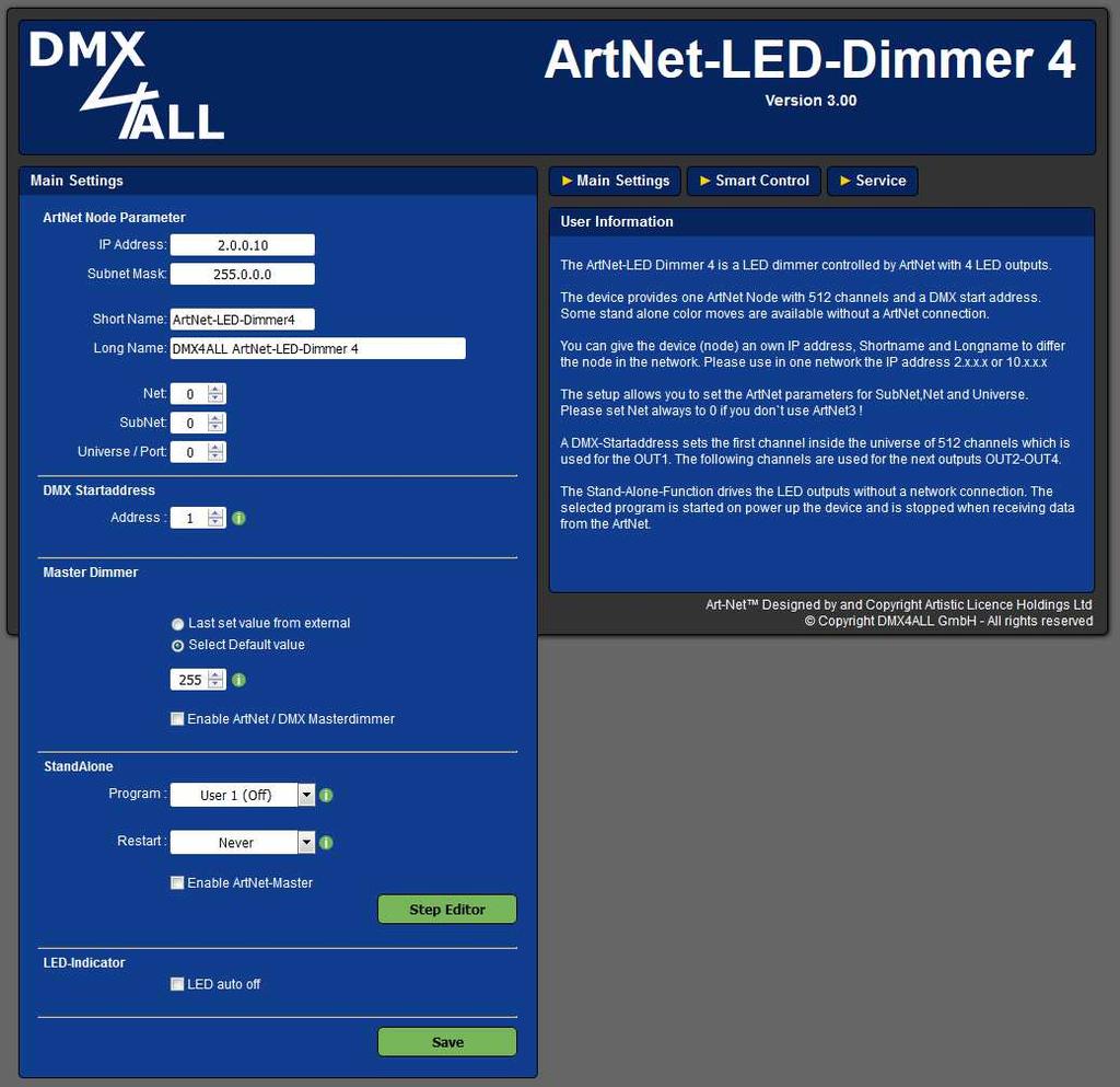 Device Configuration ArtNet-LED-Dimmer 4 MK2 6 Call the IP of the ArtNet-LED-Dimmer 4 in the web browser and within the address bar (delivery status: 2.0.