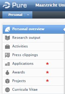 On My personal tasks, different tasks related to the status of your publications are displayed: In the category Pending research output, Pure displays all research outputs for which the status has
