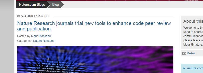 Trial using Code Ocean to facilitate code peer review and publication 5 A trial on 3 Nature journals (Nature Methods, Nature Biotechnology and Nature Machine Intelligence) with Code Ocean intending
