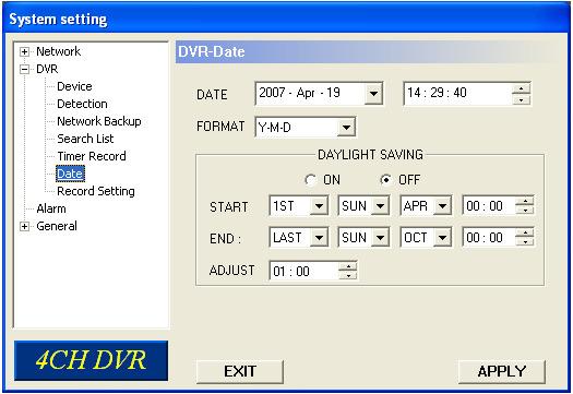 7.15 Date Set the date for your DVR. DO NOT change the date or time when the recording. DATE Select the current date from DATE drop-down menu and enter the current time.