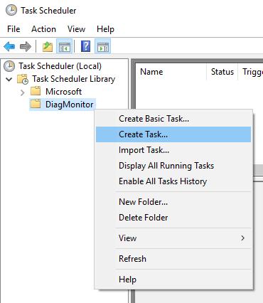 2 Useful information 4. Press the "OK" button to confirm the dialog settings. 5. Select "Create task..." from the context menu of the "DiagMonitor" folder. Figure 2-4 2.