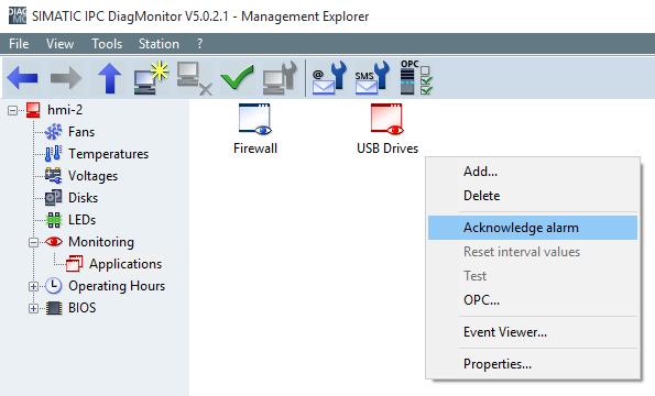 3.6.2 Acknowledging alarms in the Management Explorer If an alarm occurs, the status of the function group or station does not change back to "No alarm" until the fault is eliminated and the alarm is