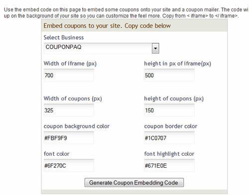 Widgets & Resources -18- The widget and resource area includes generators to embed the coupons on the other sites, a VERIPAQ widget that can be embedded on the merchant site for employees to track
