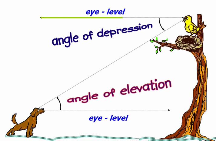 x Vocabulary Another way to describe the location of angles in real- world right triangle problems is the angle of elevation (when looking up at an object) and the angle of
