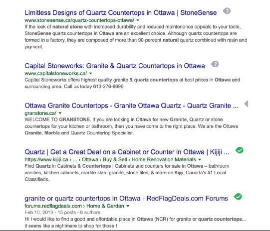 SEARCH RESULTS IN GOOGLE FOR MAIN KEYWORDS Keyword: Quartz Countertops Ottawa