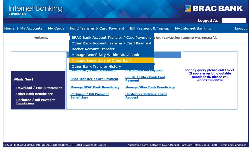 your Internet Banking Please click on Fund transfer & Card Your Name