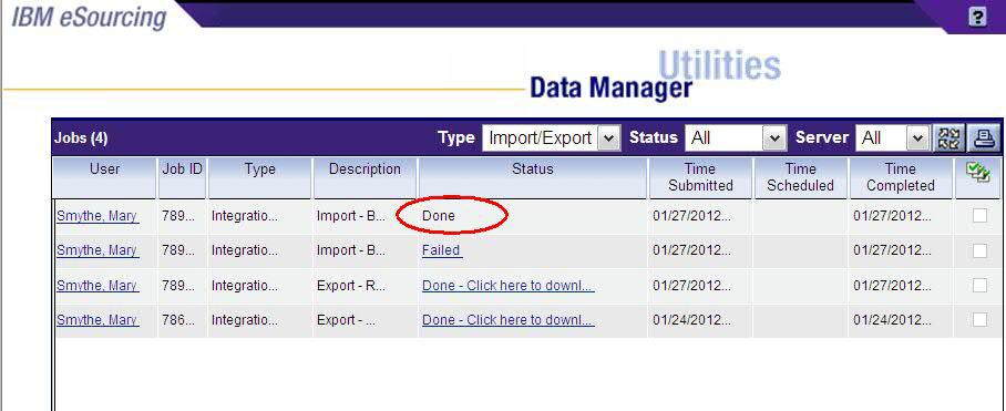 The Data Manager window will come up and list your import.
