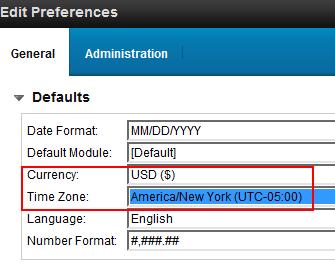 On the preferences screen, ensure you have the correct time zone selected. You should also choose the currency you will use most of the time.