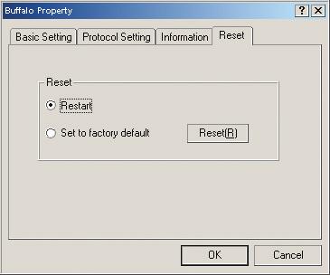 To reset the device or to restore the factory default settings, press the Reset tab.
