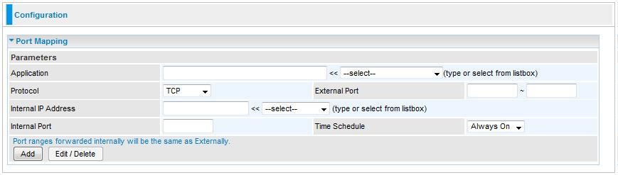 Port Mapping Application: Select the service you wish to configure.
