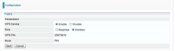 PIN Method: Configure AP as Enrollee 1. In the WPS configuration page, change the Role to Enrollee.