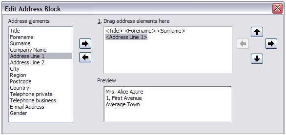 The Select Address Block dialog (Figure 2 displays the original two blocks plus other choices for the format of the address block (you may need to scroll down to see all of the choices).