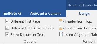 23. Select Insert > Header > Edit Header - Select Different odd and even pages.