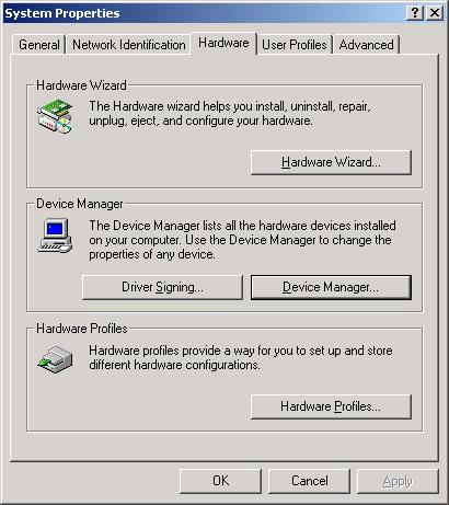 menu pop up. 2. Click "Device Manager" button in "Hardware" page. 3.