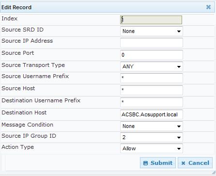 Enhanced Gateway with Analog Devices 3. Add a rule to match Lync server (SBC entity) Destination Host to IP Group: a. Click Add. b.