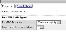 (c) Configure the following settings: Property LocalDB Instance Value /Common/agility Note: The administrator can select from a variety of Authentication Mechanisms, including Active