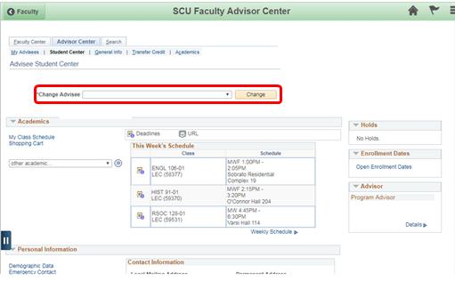 6 Advisor Center There are five tabs in the left-hand side menu under the Advisor Center: Advisee Student Center, My Advisees, Advisee General Info,