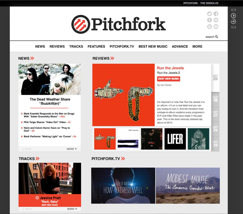 Pitchfork November 10, 2014 10 BEST NEW LAYOUT For the new layout, I made the Pitchfork logo the first thing you see right at the top of the page.
