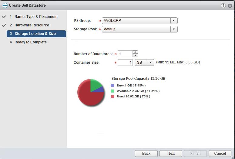 5. The Storage Pool Capacity pie chart will auto-update to reflect your choices, enabling you to be
