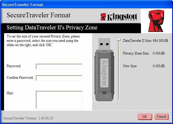 To set the password, which is required for the privacy zone, enter it in the Password and Confirm Password fields; both passwords keyed in must match exactly for SecureTraveler to accept the password.