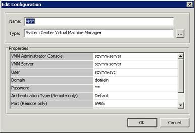 Define the Virtual Machine Manager configuration. a. From the Options menu, select SC 2012 Virtual Machine Manager. b.