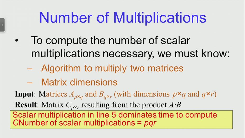 similar. What distinguishes these 5 different parenthesisation? Let us just see that. (Refer Slide Time: 03:13) What distinguishes them is the total number of multiplications.